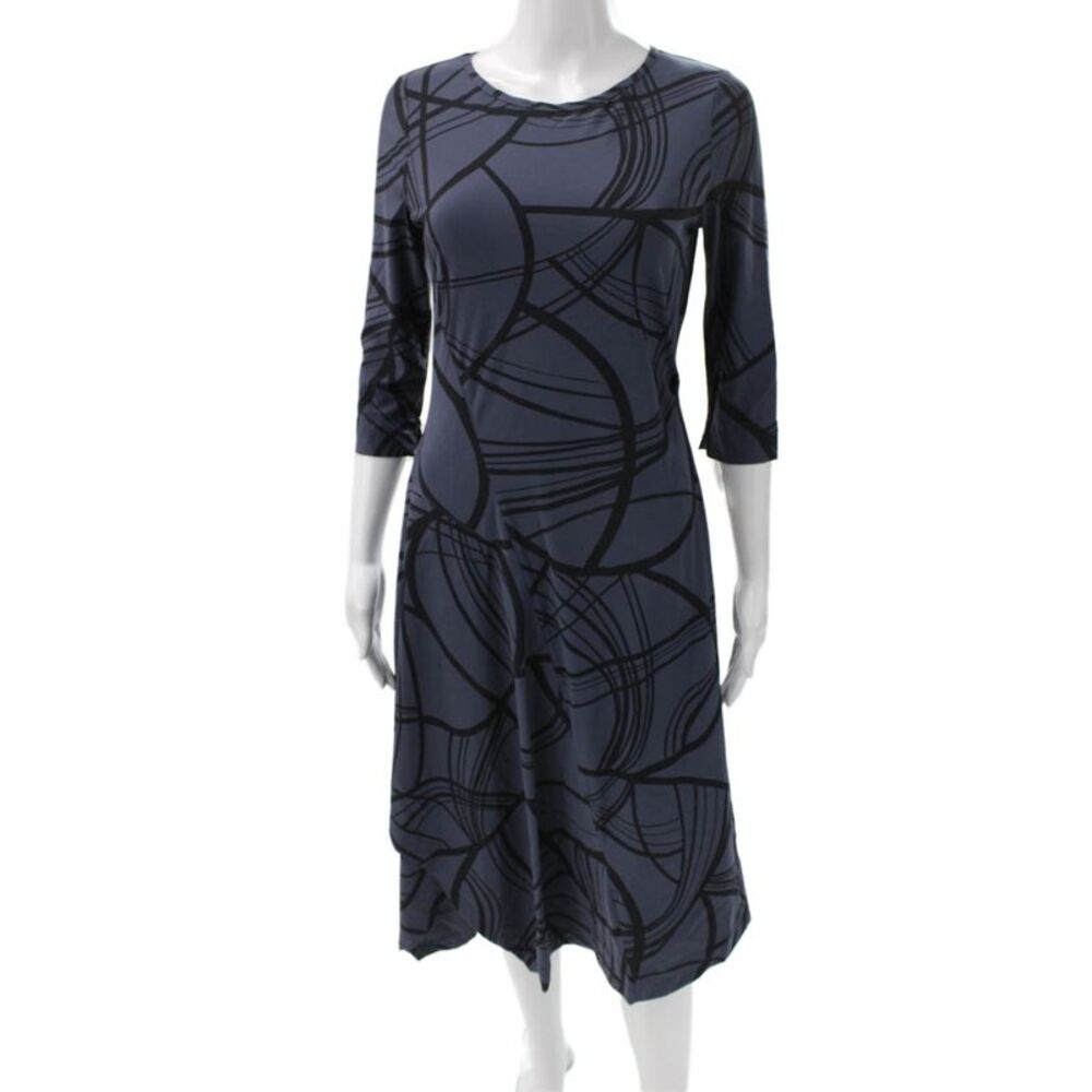 Porto Women Shift Dress Blue 3/4 Sleeve Knee Length Round Neck Size 1